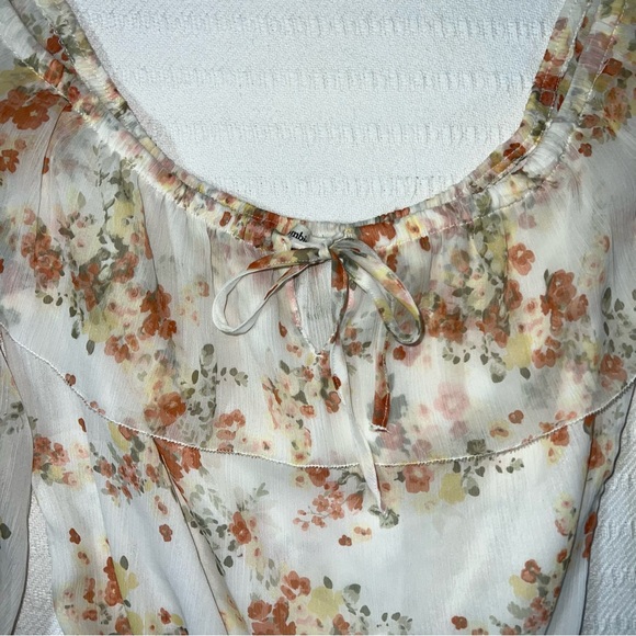 Abercrombie Floral Off Shoulder Bodysuit Tie Front Boho Peasant Top Western - Picture 4 of 9